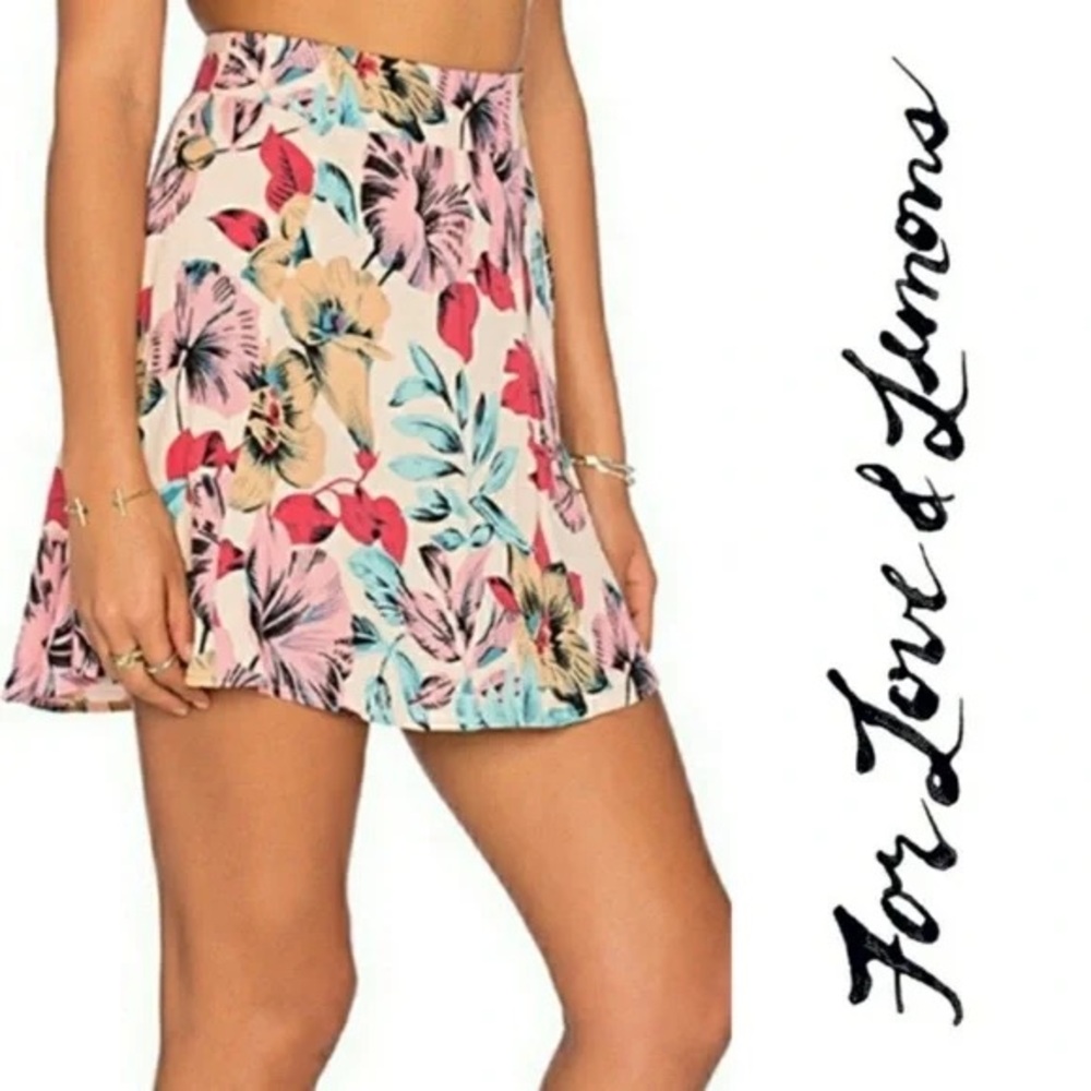 For Love And Lemons Multicolor Floral Skater Skirt